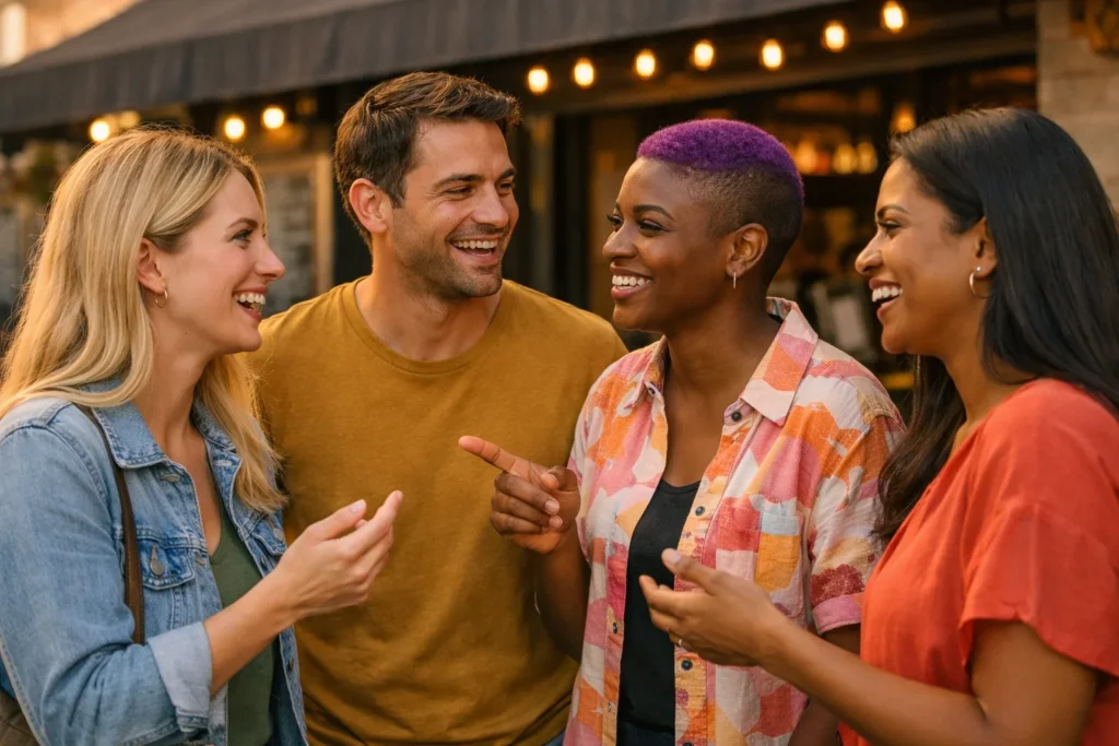 lgbtq+ community 2026 – diverse people meeting and smiling