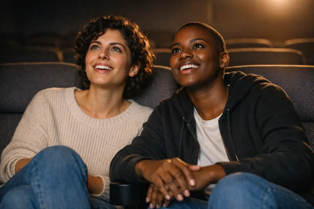 lgbtq movies 2026 – two queer people watching a movie in a theater