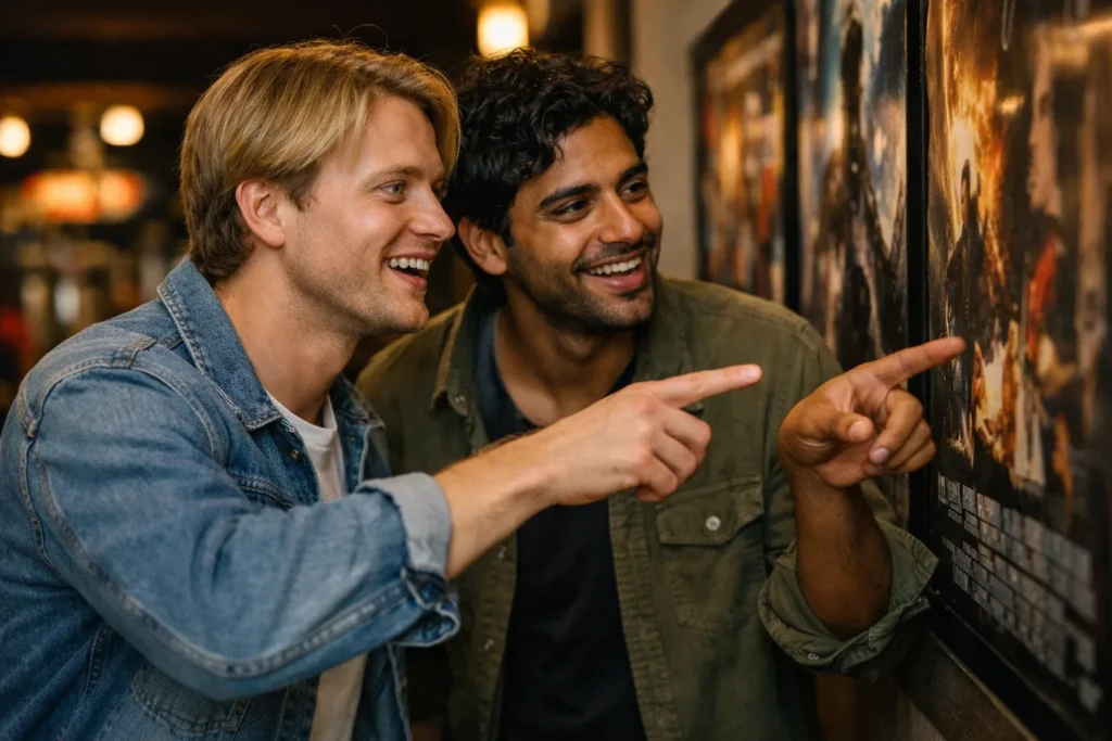 queer cinema 2026 – two men looking at a movie poster