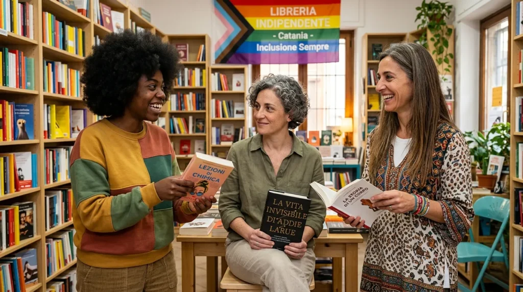 queer group in independent bookstore recommending lgbtq books
