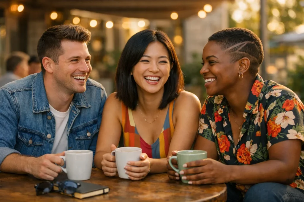 Smiling and connected LGBTQ+ people – community and mental wellbeing