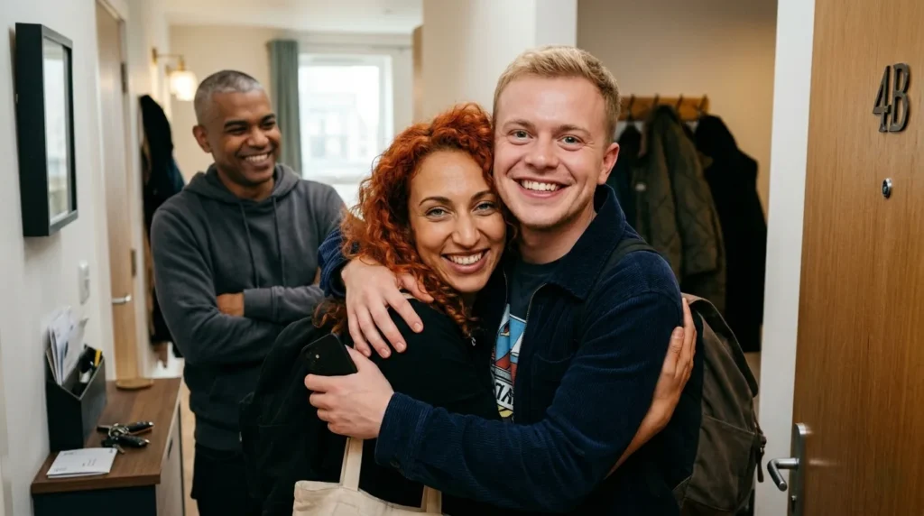 safe gay dating — friend group saying goodbye before a date